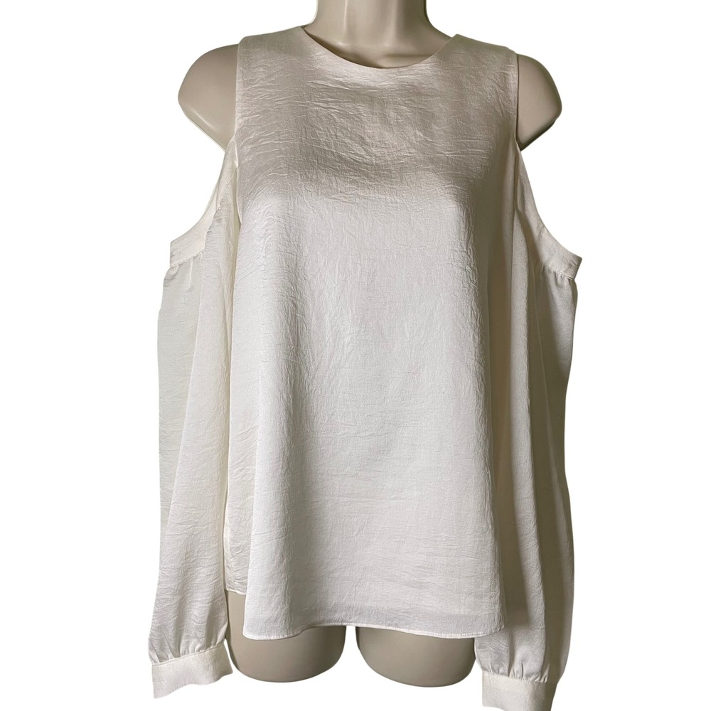 Express Womens White Cold Shoulder Long Sleeve Blouse Top Small Classic‎ Career